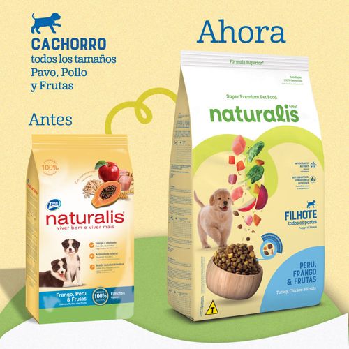 Comida para perros cachorros Naturalis Pollo, pavo y frutas