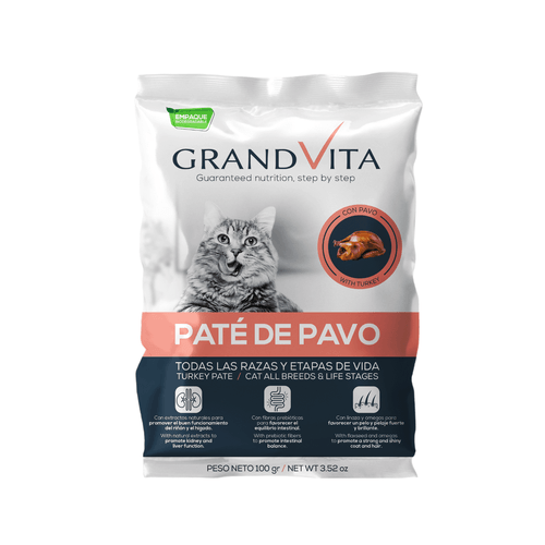 Alimento Humedo Grand Vita De Pavo Para Gato 100 Grs